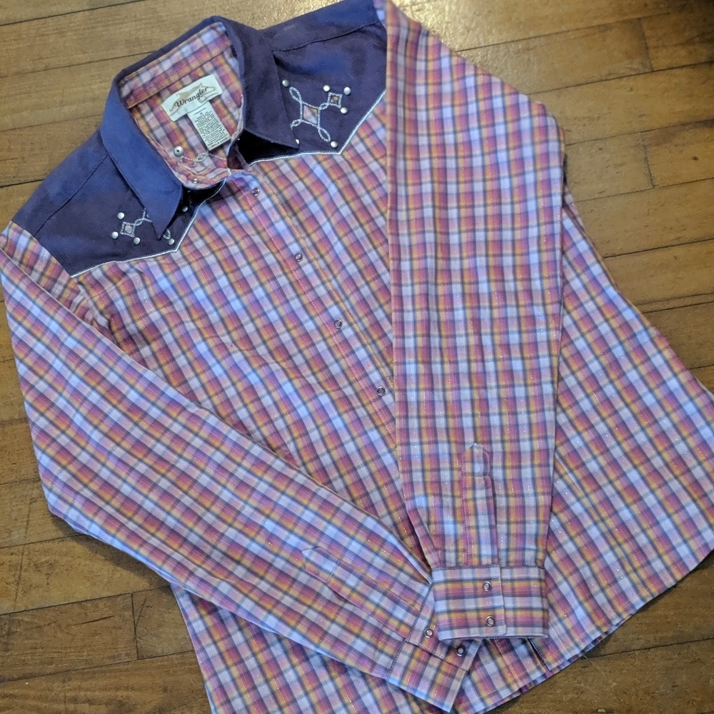Wrangler Western Pink Purple LS Button Up Shirt